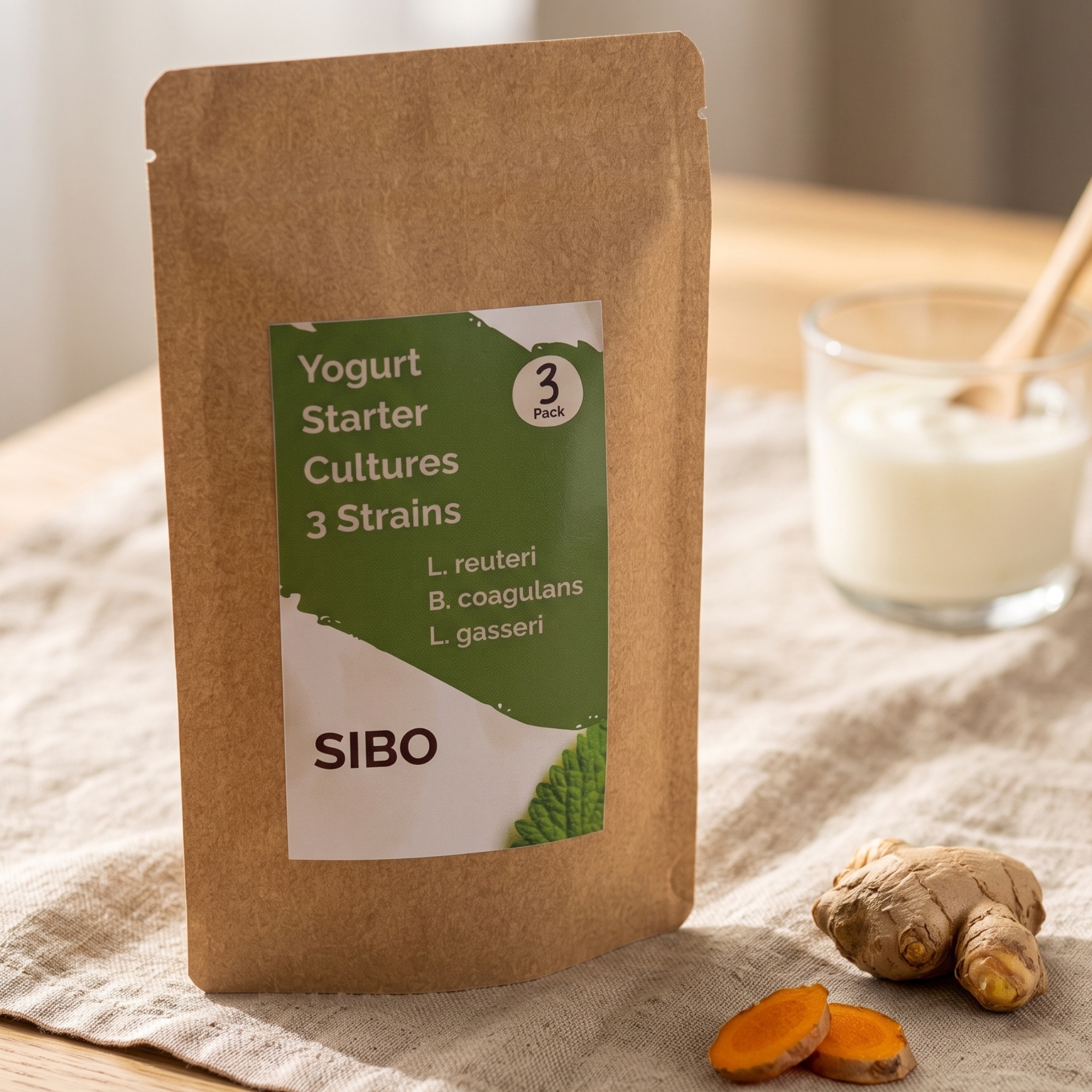 GutMi | L. reuteri + B. coagulans + L. gasseri | SIBO | Kit de démarrage pour yaourt | Cultures de démarrage | 3 ferments pour yaourt